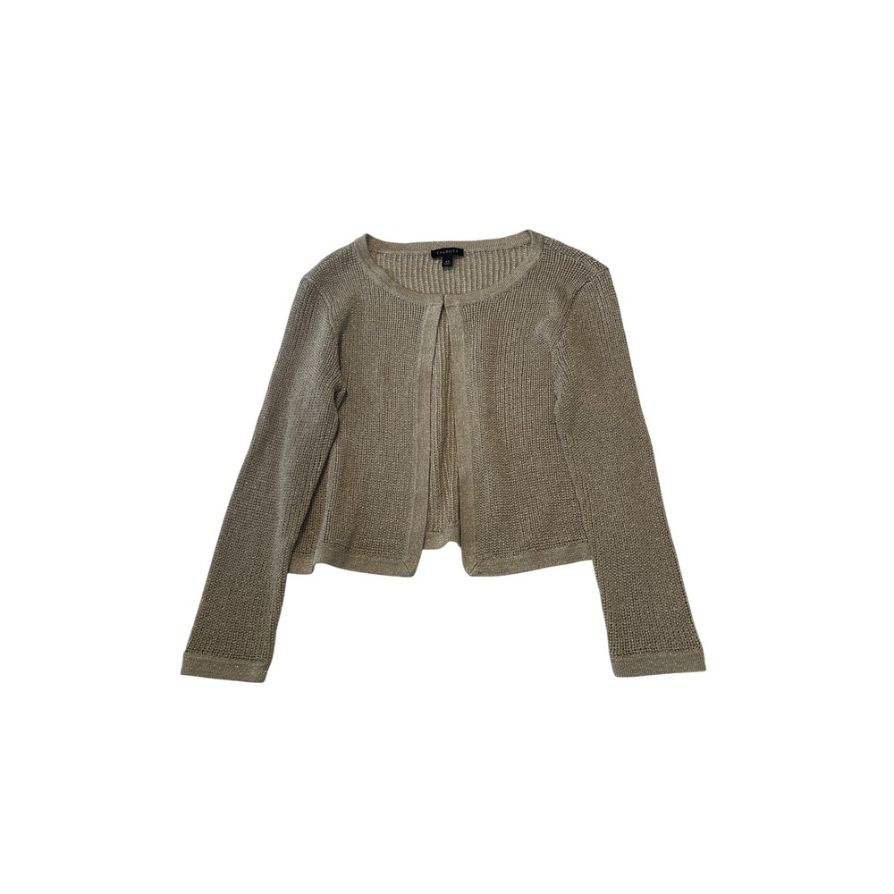 Talbots Gold Metallic Knit Shrug Cardigan‎ Hook Eye Closure Champagne XS